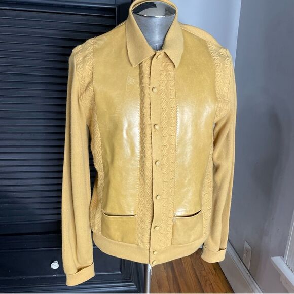 Towncraft Other - Vintage 60s Penney's Towncraft Faux‎ Leather Cable Knit Cardigan Sweater 1960s L